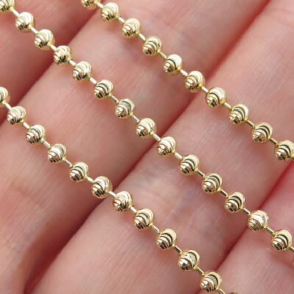 925 Sterling Gold Plated BSI Italy Diamond-Cut Ball Beaded Chain